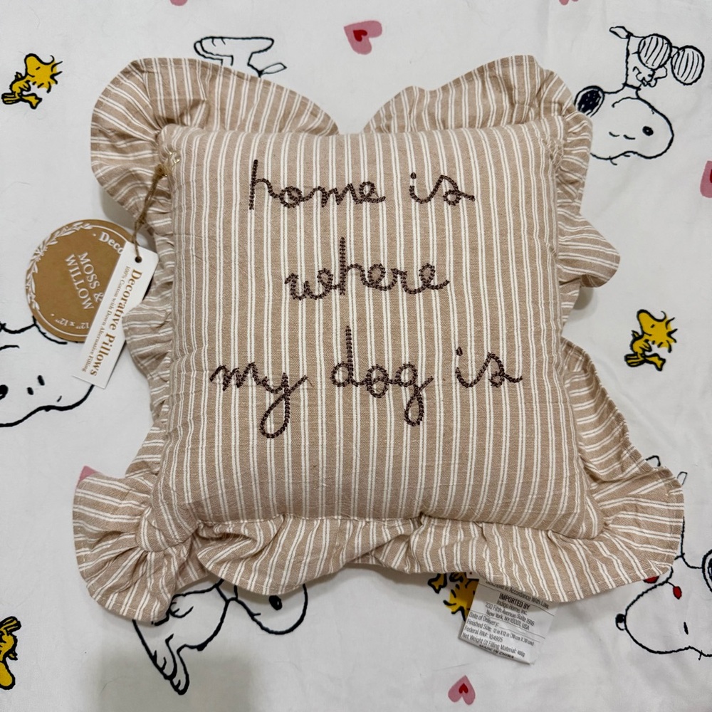 Home Is Where My Dog Is Striped Pinstripe Decorative Pillow Ruffles Embroidered - Picture 4 of 5